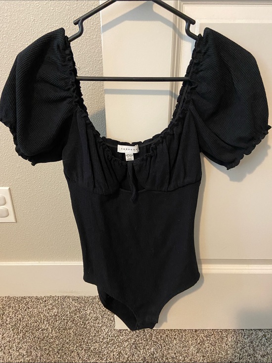 Topshop Tops - Topshop Black Puff Sleeve Ribbed Bodysuit